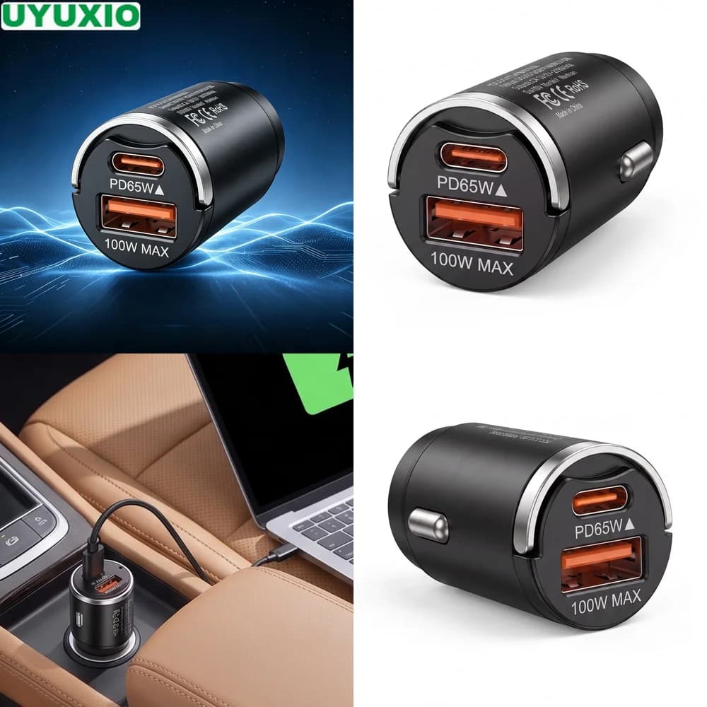 165W Travel Car Charger PD 65W USB C and 100W USB A Charging Mini Zinc Alloy Space Saving Design for Cars Trucks SUVs and Travel