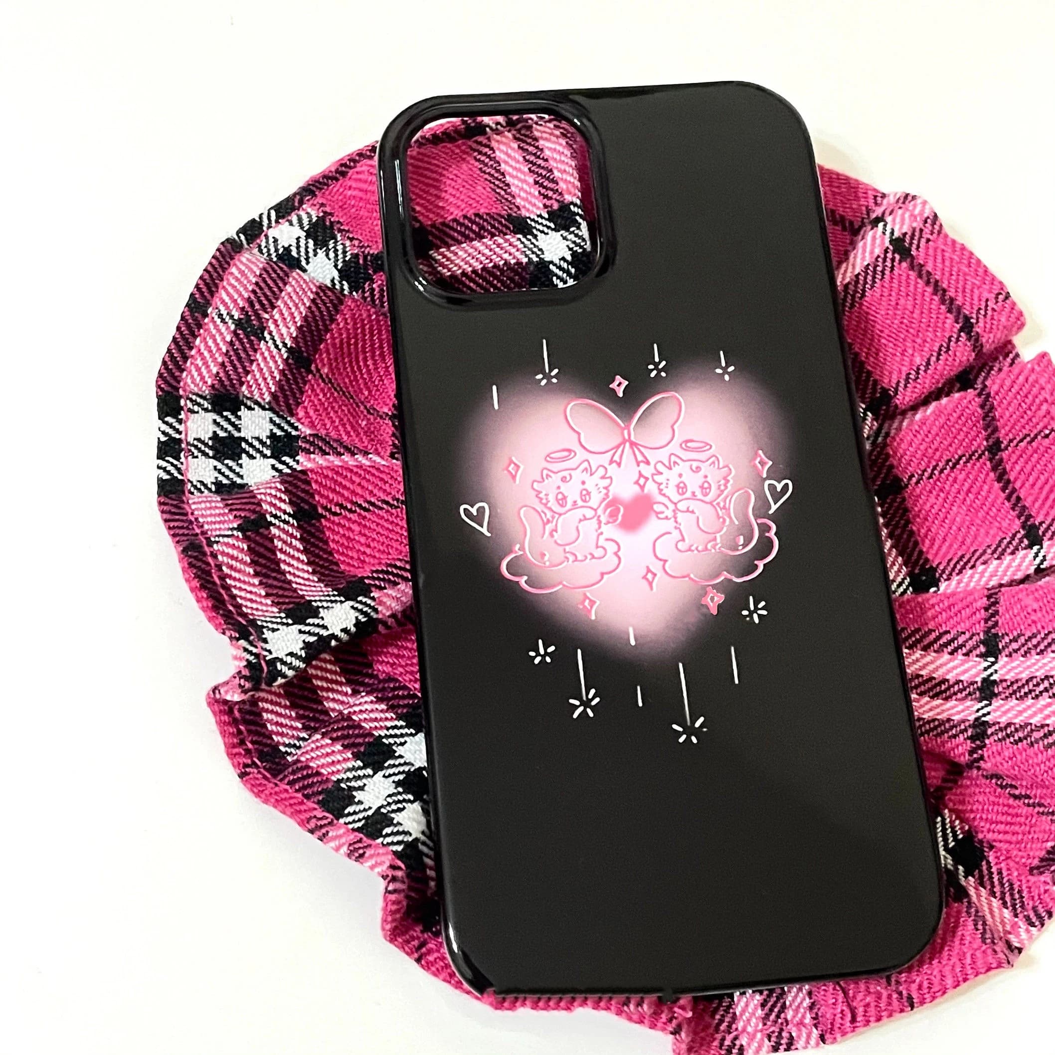 Custodia per telefono coreana Ins Pink Angel Cat Love Heart per iPhone 17 Air 16 Pro Max 15 14 Plus 13 12 11, cover posteriore in silicone antiurto