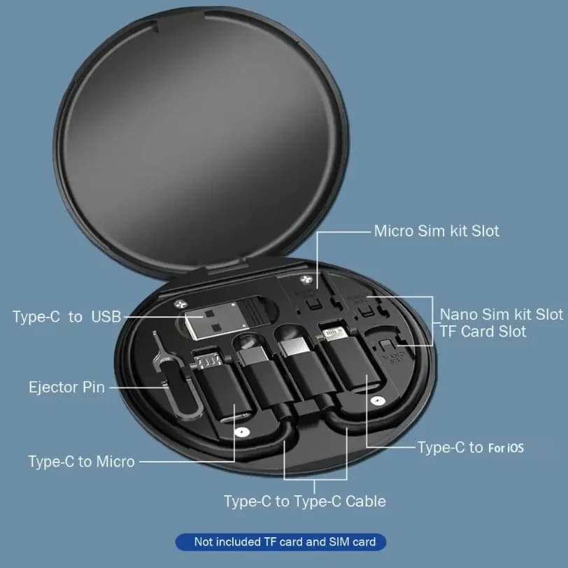 Set di cavi dati USB tipo C multifunzionali PD 60W ricarica rapida per iPhone Xiaomi scatola di immagazzinaggio caricabatterie adattatore scatola da viaggio pin scheda