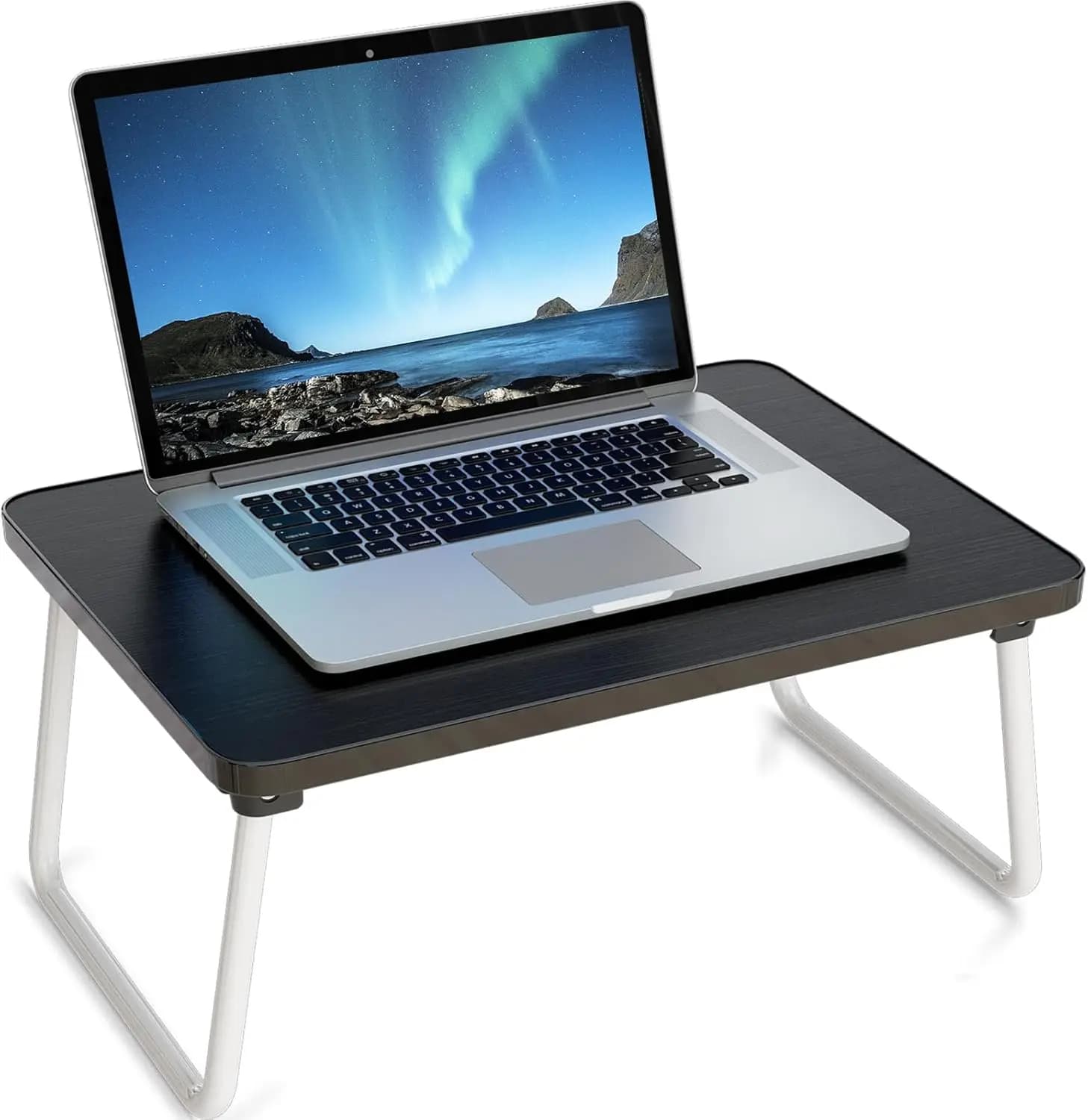 Tavolino Pieghevole per Letto e Divano, Vassoio Portatile per Colazione, Supporto per Laptop, Nero
