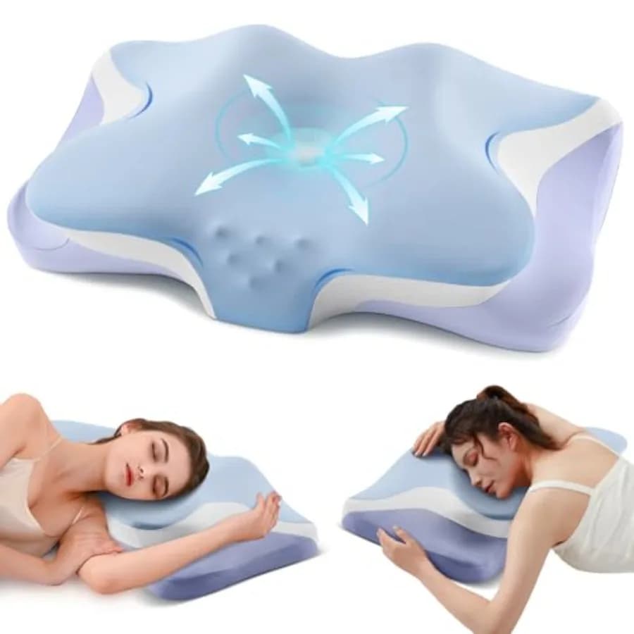 Cuscino Cervicale Ergonomico in Memory Foam Rinfrescante per Alleviare il Dolore al Collo - Cuscino Contorno Blu Ghiaccio per Dormire su Fianco, Schiena e Stomaco