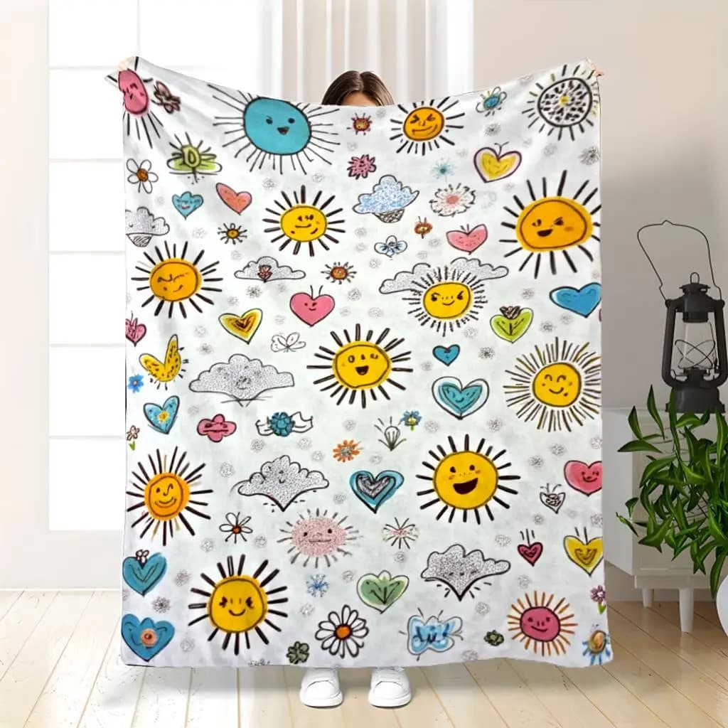 Cozy Sun Cloud Print Blanket for Baby Nursery Kids Children Bedding Throw Cute Kawaii Pattern Gift Home Decor Keepsake