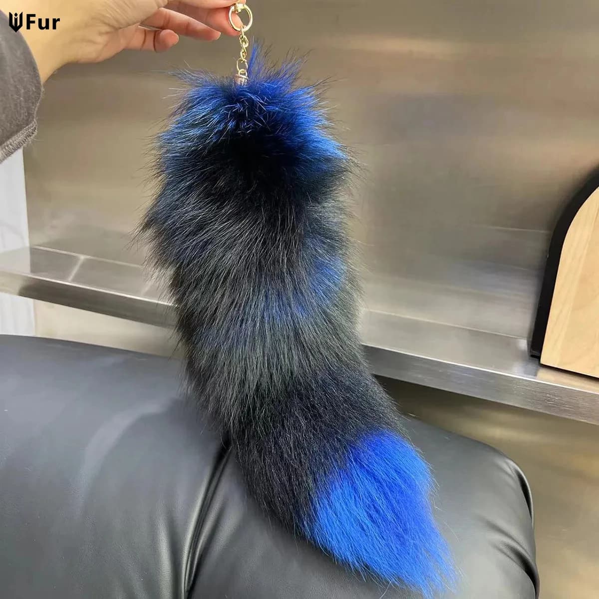 Portachiavi per auto in pelliccia di coda di volpe lupo carino per donna uomo portachiavi con ciondolo pompon accessori per portachiavi soffici