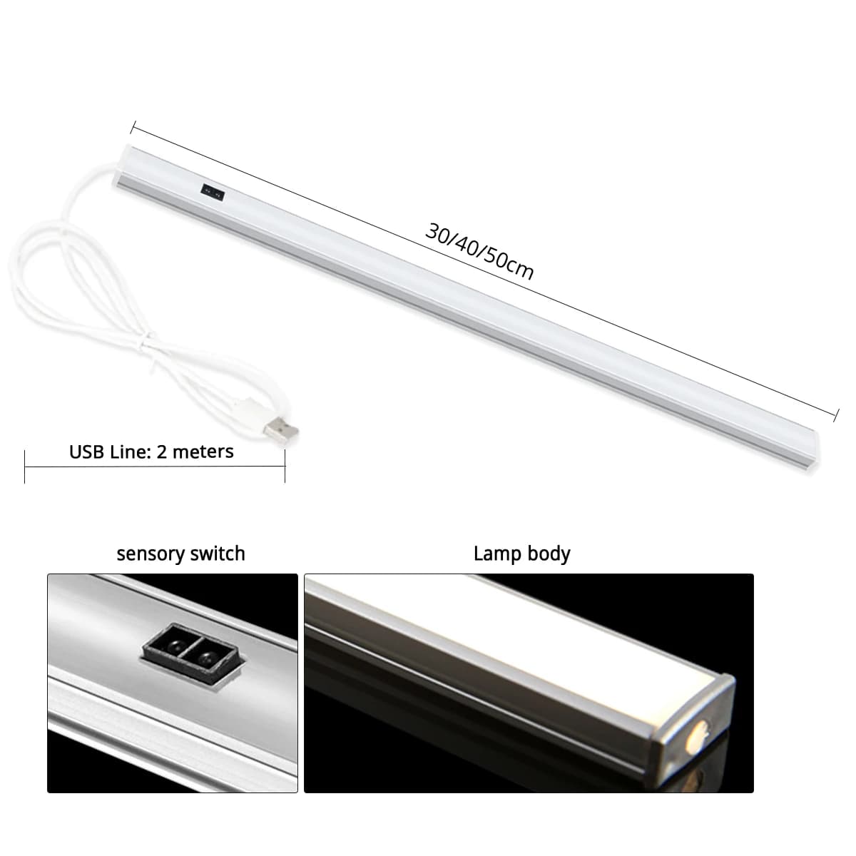 Tubo luminoso a barra LED alimentato tramite USB 5V Corpo in alluminio ad alta luminosità 30/40/50CM con interruttore sensore di movimento a spazzata manuale per cucina camera da letto