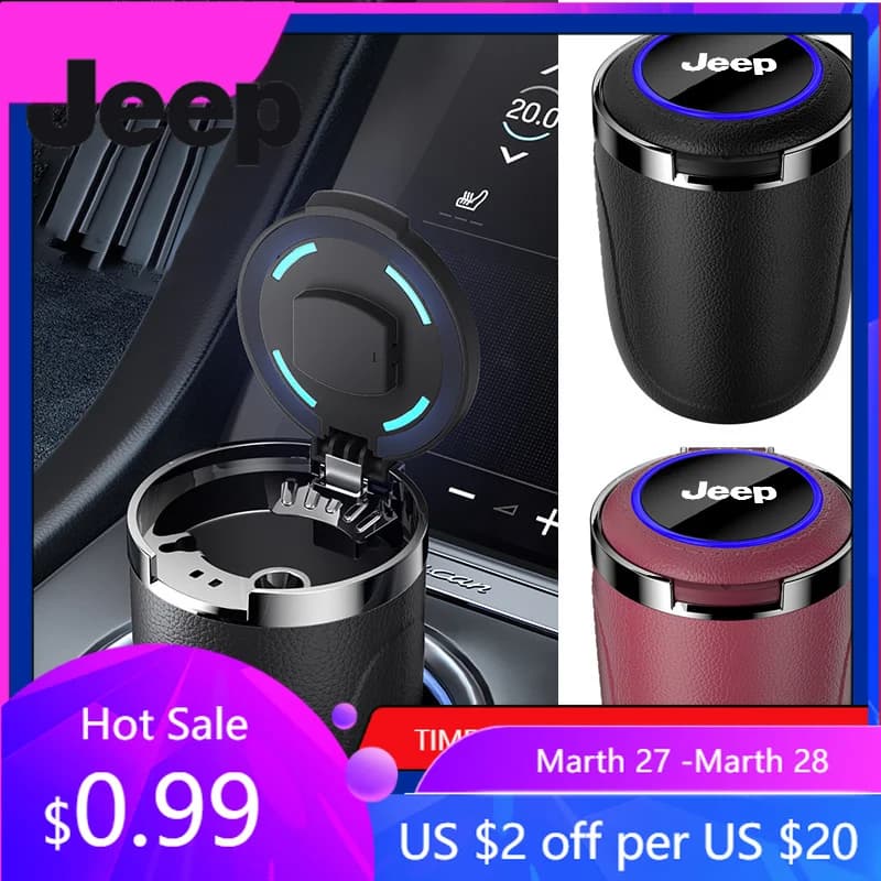 Posacenere Interno per Auto Jeep con Luce LED per Jeep Renegade Wrangler Gladiator Grand Liberty Cherokee Compass Ac