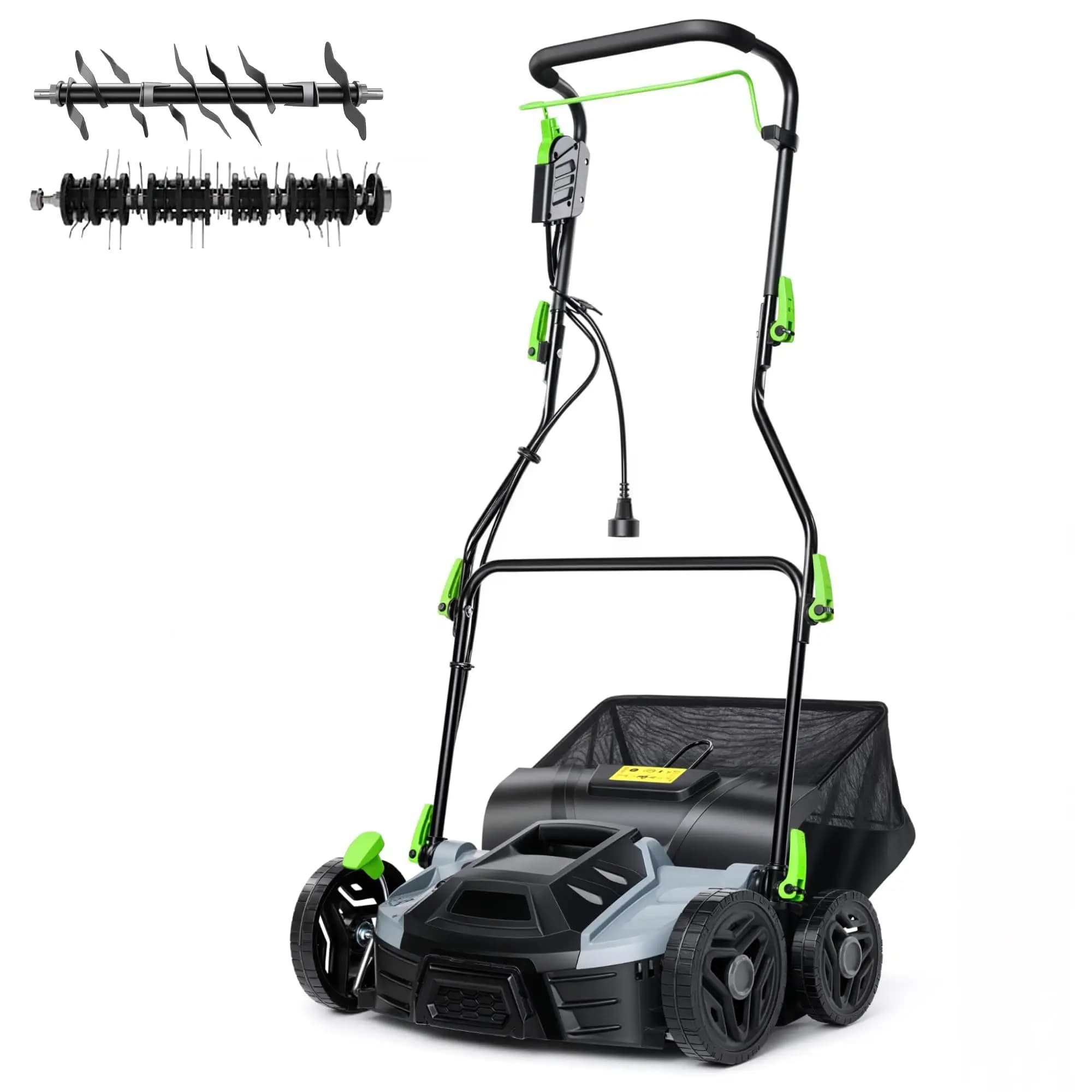 Scarificatore Elettrico per Prato 15,5 Amp, 2-in-1 con Cavo da 14 Pollici e Sacco di Raccolta da 14,5 Galloni