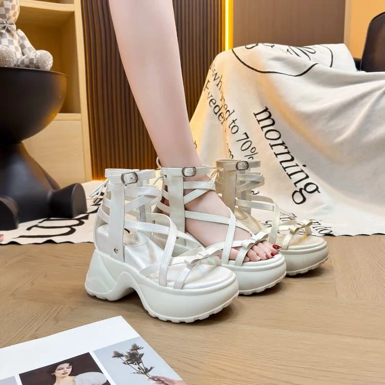 Roman Sandals for Women, Summer Thick-soled 2026 New Popular Online Style, Platform Lace-up Wedge with Hidden Height.