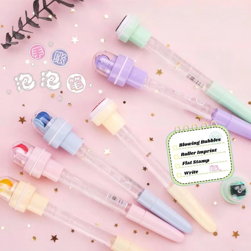 Creative Multi-function 4 In 1 Blowing Bubble Pen Roller with Seal Magic Pen Hand Account Pen Student Christmas Gift Stationery