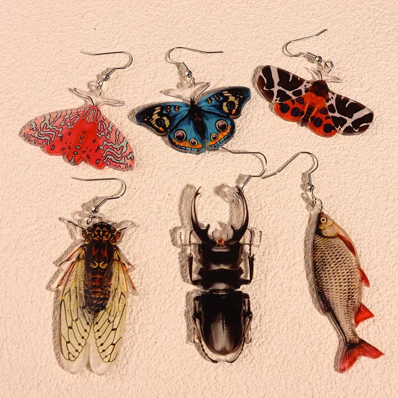 Orecchini per donne ragazze Hip Hop carino esagerazione creatività speciale gioielli insetto farfalla scarabeo cicala pesce