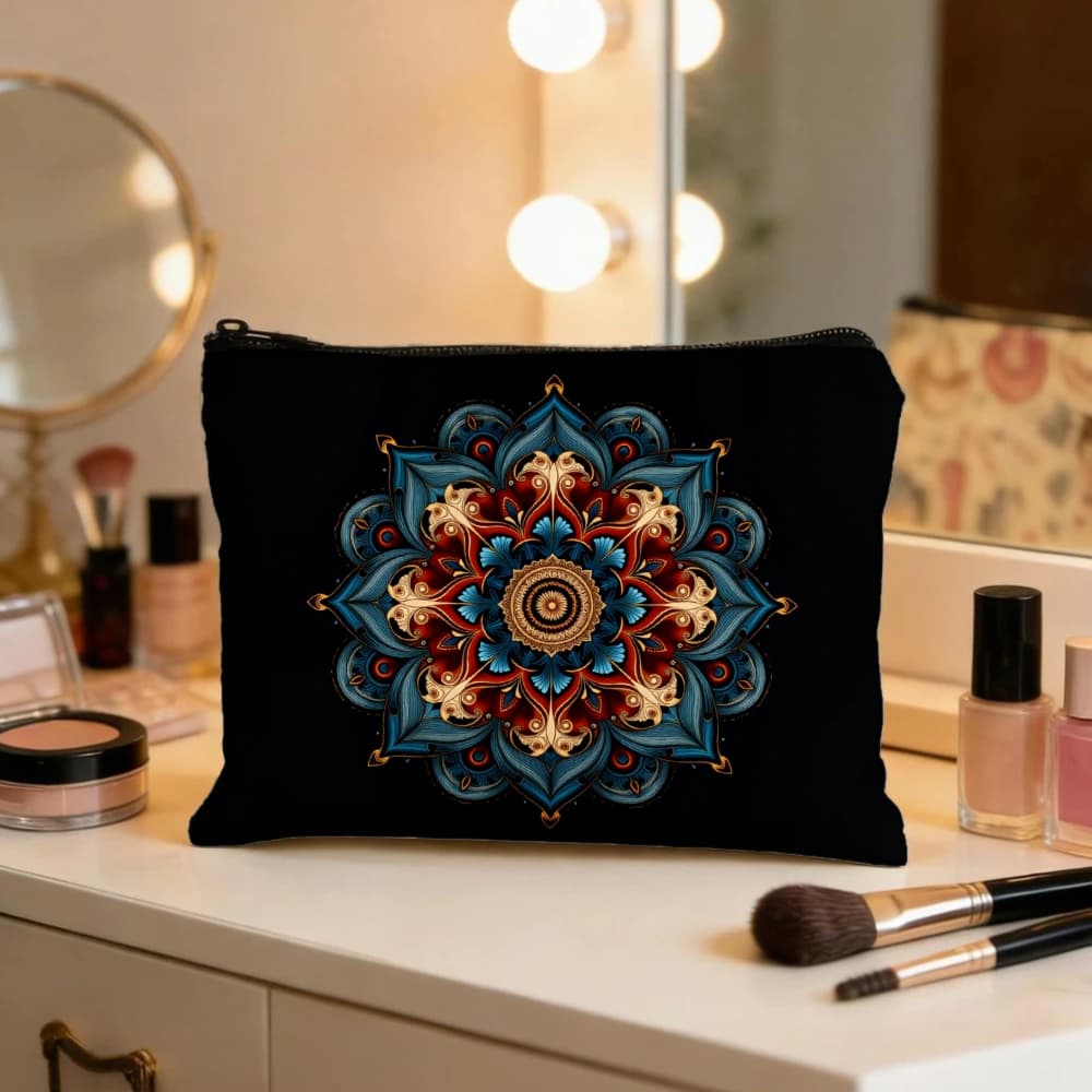 Borse per il trucco con design artistico simmetrico Mandala per ragazze, pochette per cosmetici, borsa da toilette, astuccio per matite, custodia da viaggio