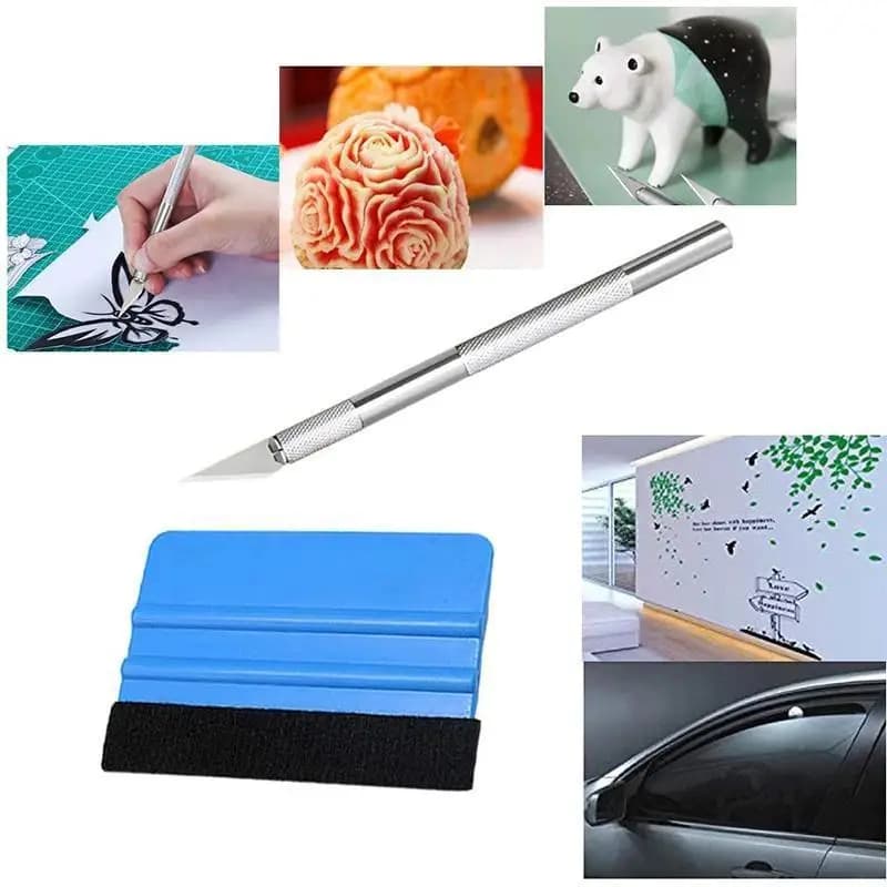 Set di 7 Attrezzi per Auto, Kit per Pellicole Adesive e Oscuranti per Finestrini, Set di Strumenti di Taglio