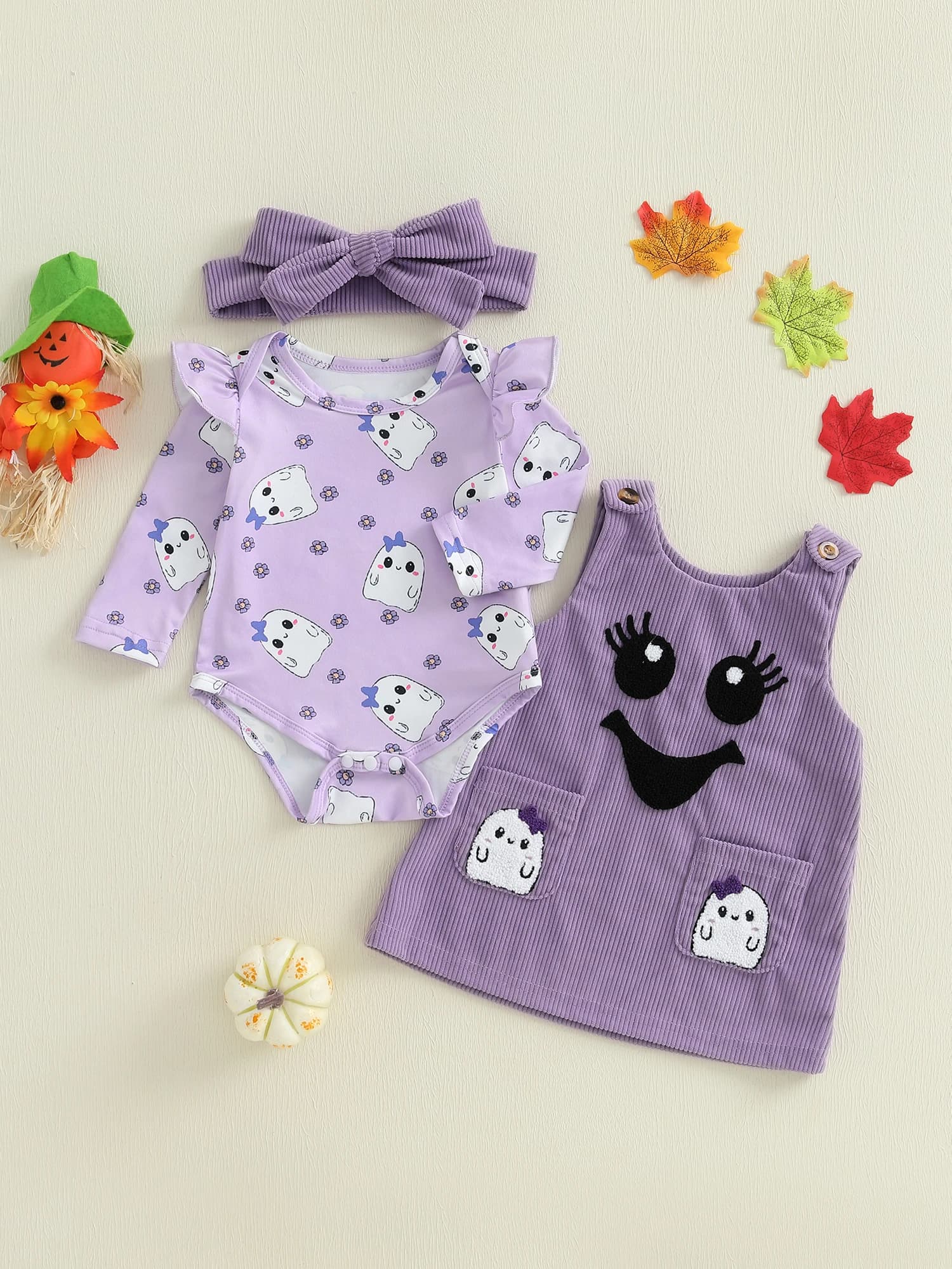 Costume di Halloween per bambino da bambino con stampa di zucca, pagliaccetto a maniche corte, tuta ricamata, set di cappelli per abiti da festa