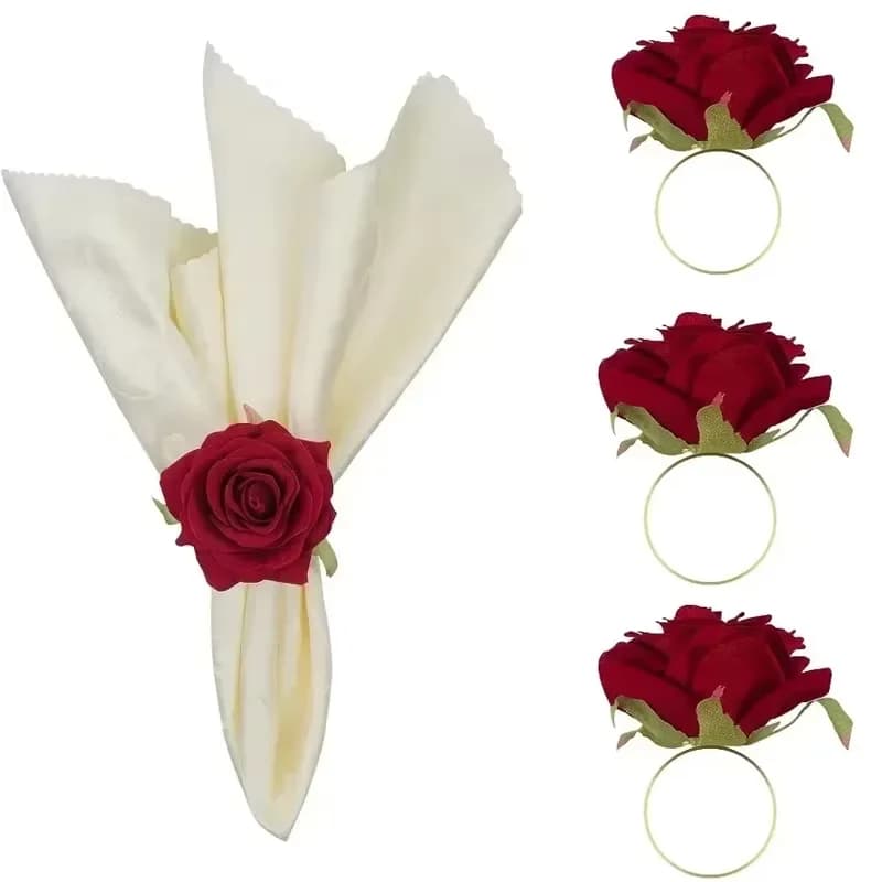 Chiusura per tovagliolo rosa da 96 pezzi, anello per tovagliolo rosa rosa rossa rosa, matrimonio, banchetto di San Valentino, decorazione per feste di compleanno di Natale