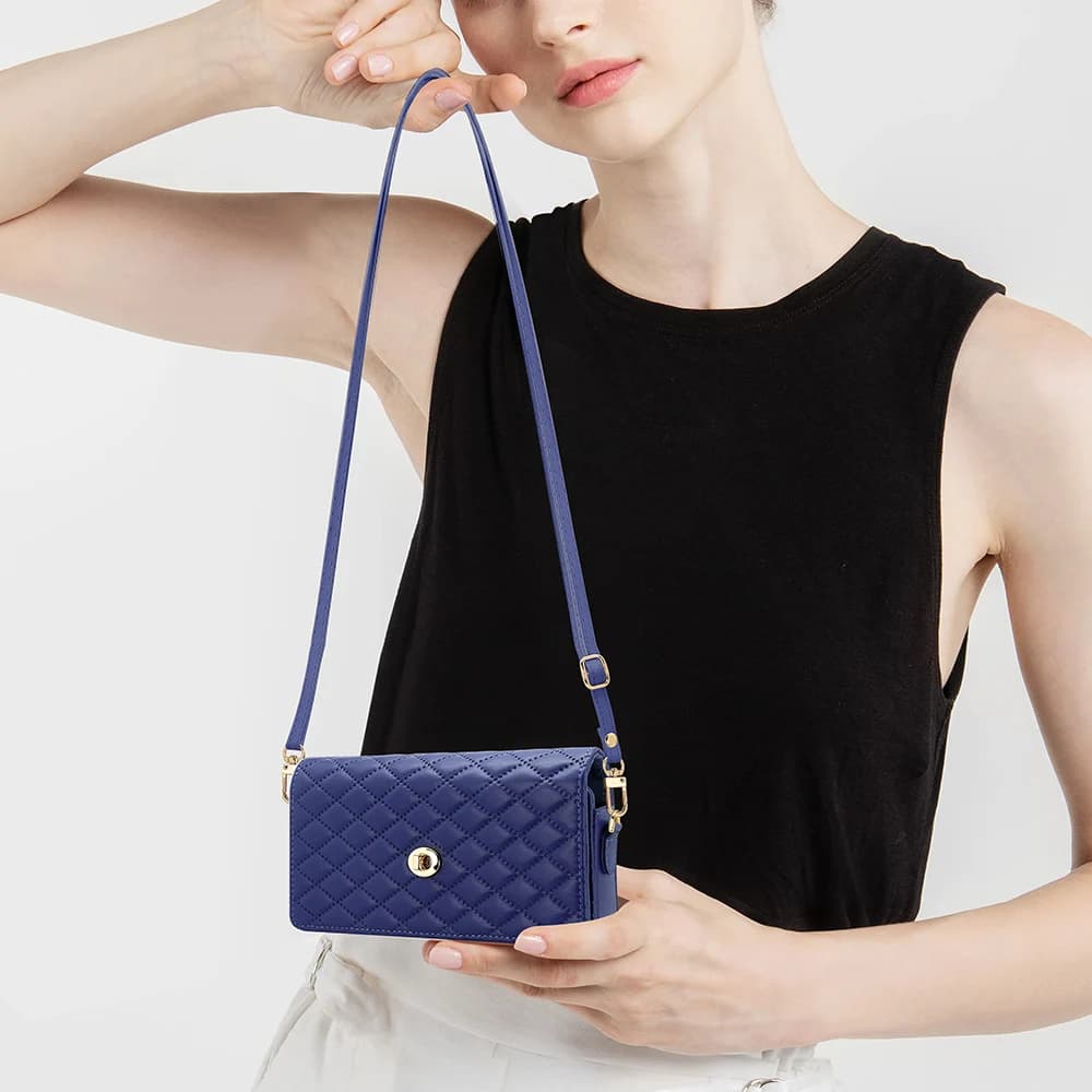 Mobile phone wallet bag with adjustable shoulder strap, luxury PU Gilrs leather universal bag for iPhone/Samsung/For Huawei