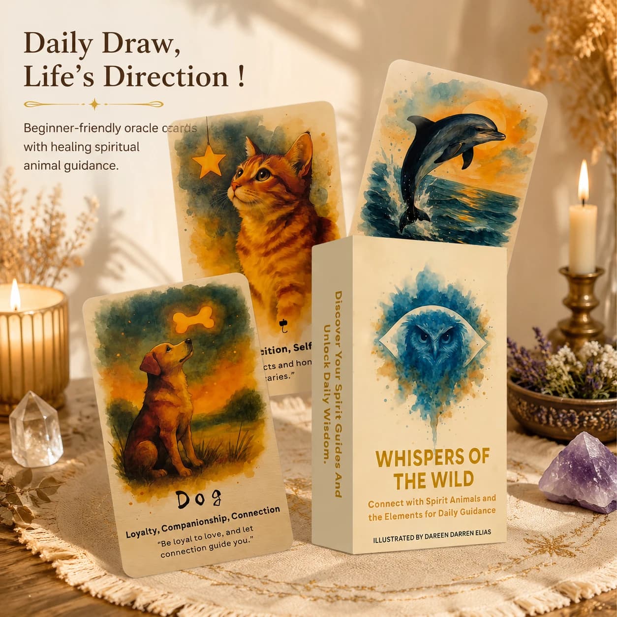 English Version Wild Whisper Oracle Cards, 78 Spiritual Animal Tarot Cards, Beginner-Friendly Divination Deck, Healing Gift Set