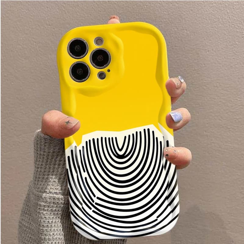 Black Arc Pattern on Yellow Background, Easy Abstract Design Phone Case For iPhone 11 12 13 14 15 16 17 Pro Max Plus 17e Cover