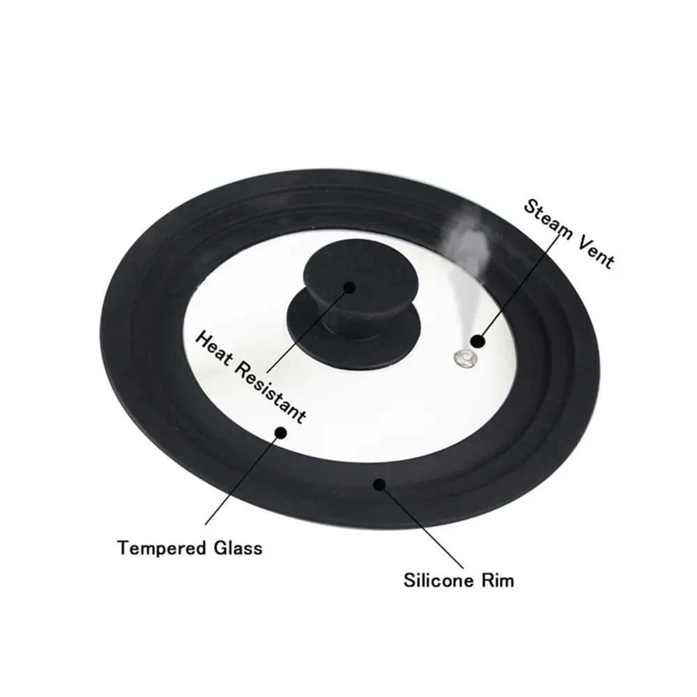 Multifunctional Glass Cover 26-28-30cm with Silicone Edge Heat Resistant for Wok and Padella, Visual Accessory for Kitchen Tools