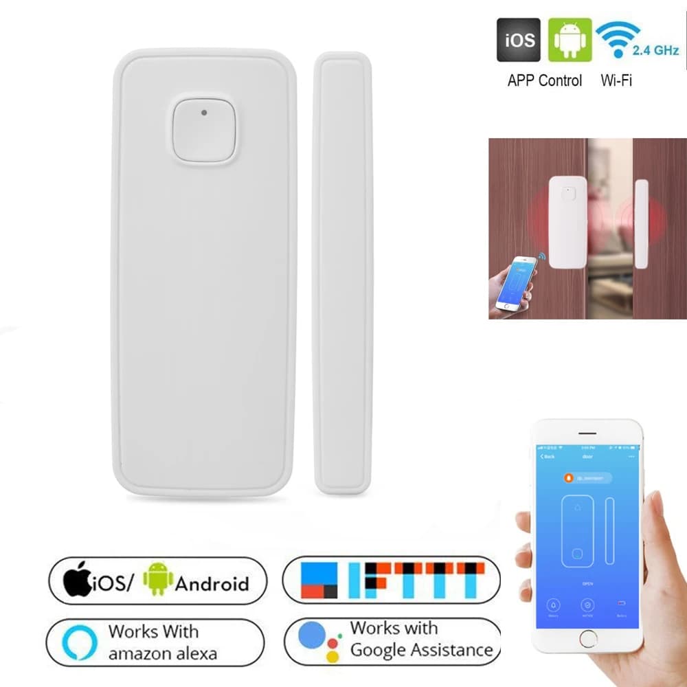Tuya Wifi Sensore per porte e finestre Smart Home Rilevatore di porte wireless Sistema di sensori di allarme di sicurezza per porte aperte/chiuse per Alexa Google