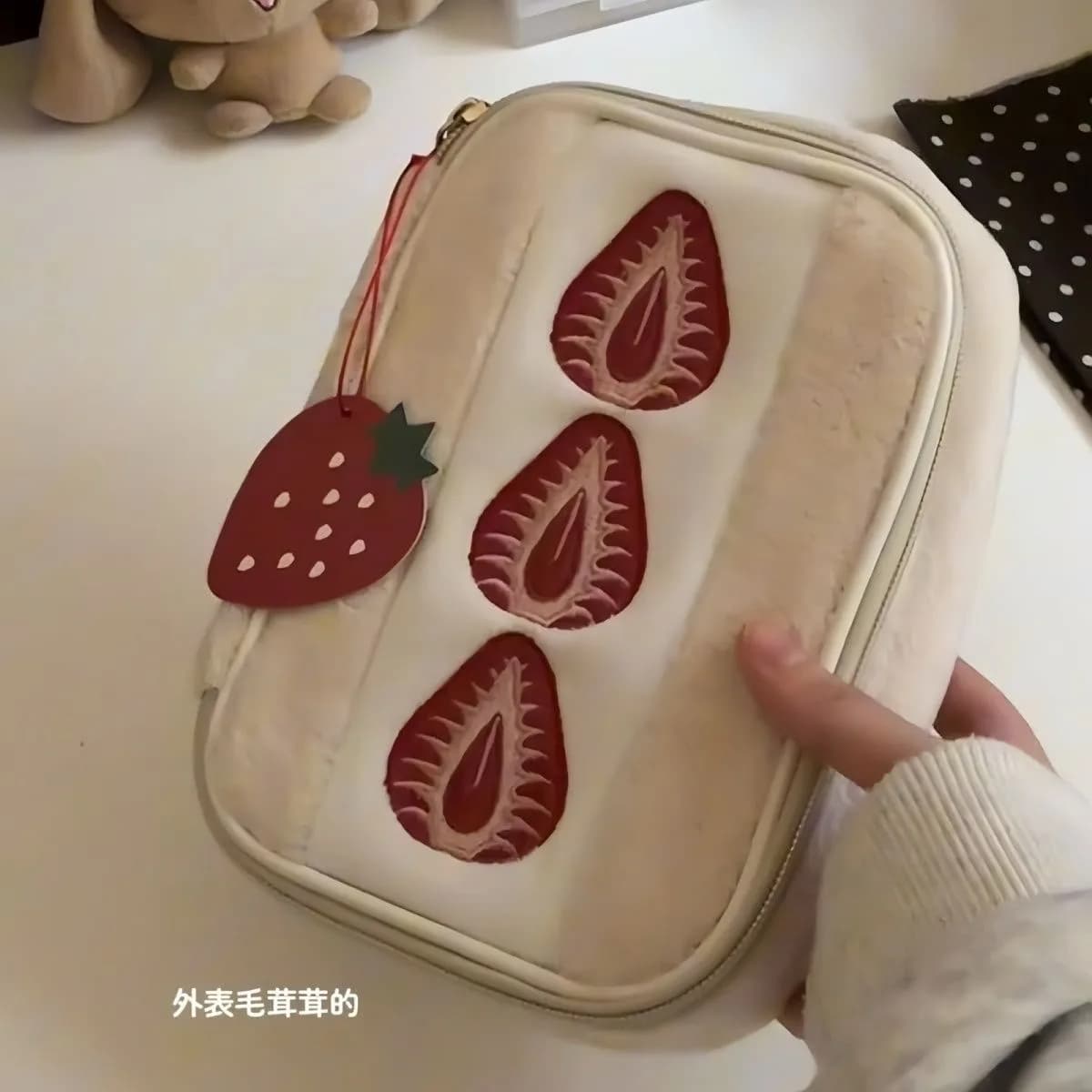 Borsa porta carte di grande capacità a forma di sandwich alla fragola, borsa per cancelleria di alta qualità, borsa porta assorbenti igienici e articoli da toilette