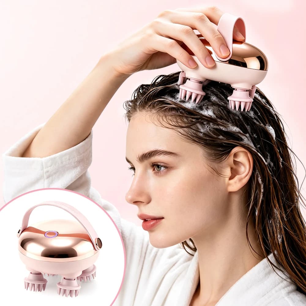 Rechargeable Electric Scalp Massager Waterproof Handheld with 4 Massage Claws for Stress Relief Body Neck Back Pet Grooming