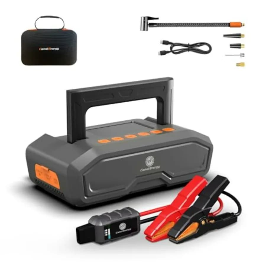 Avviatore di Emergenza Portatile 12V con Compressore d'Aria da 150 PSI per Auto a Benzina 9L e Diesel 8L, Picco 4000A, Rosso
