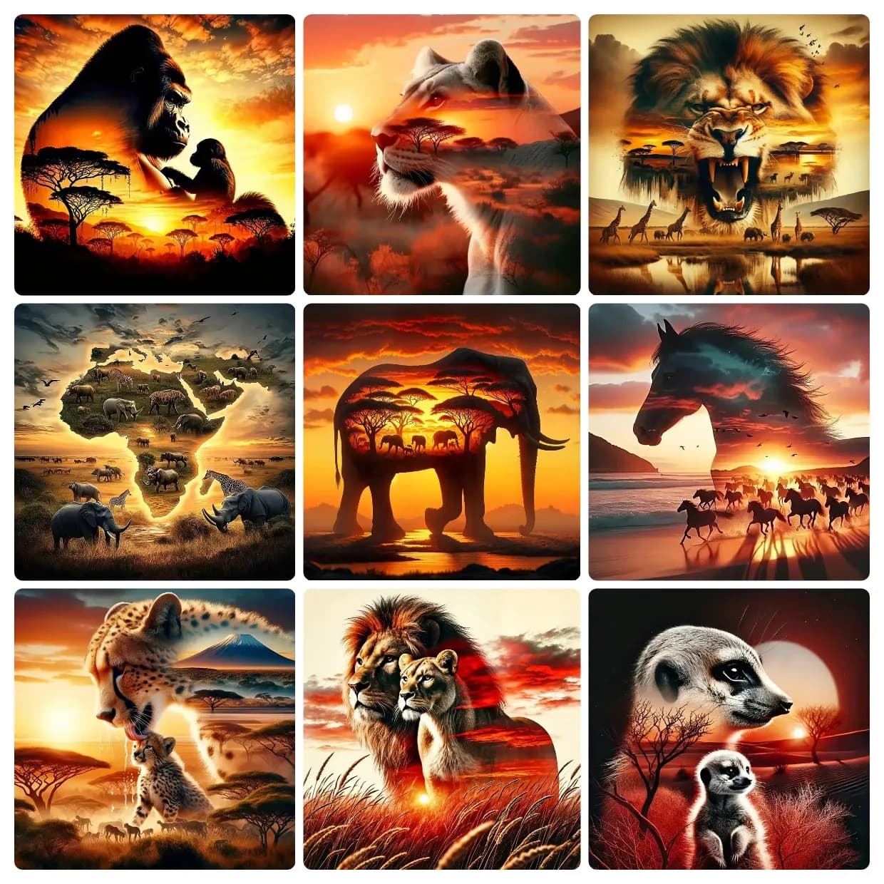 DIY Digital Oil Painting Paint By Number Sunset Elephant Scenery Canvas Hand Painted Artwork for Home Decoration Festival Gift