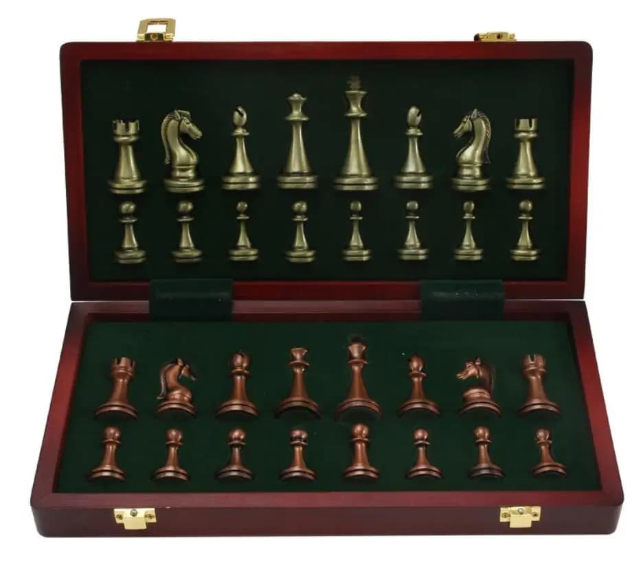 Gioco di scacchi internazionale pieghevole professionale 39 * 39 cm Set di scacchi in metallo di grandi dimensioni con pezzi in lega di zinco bronzo