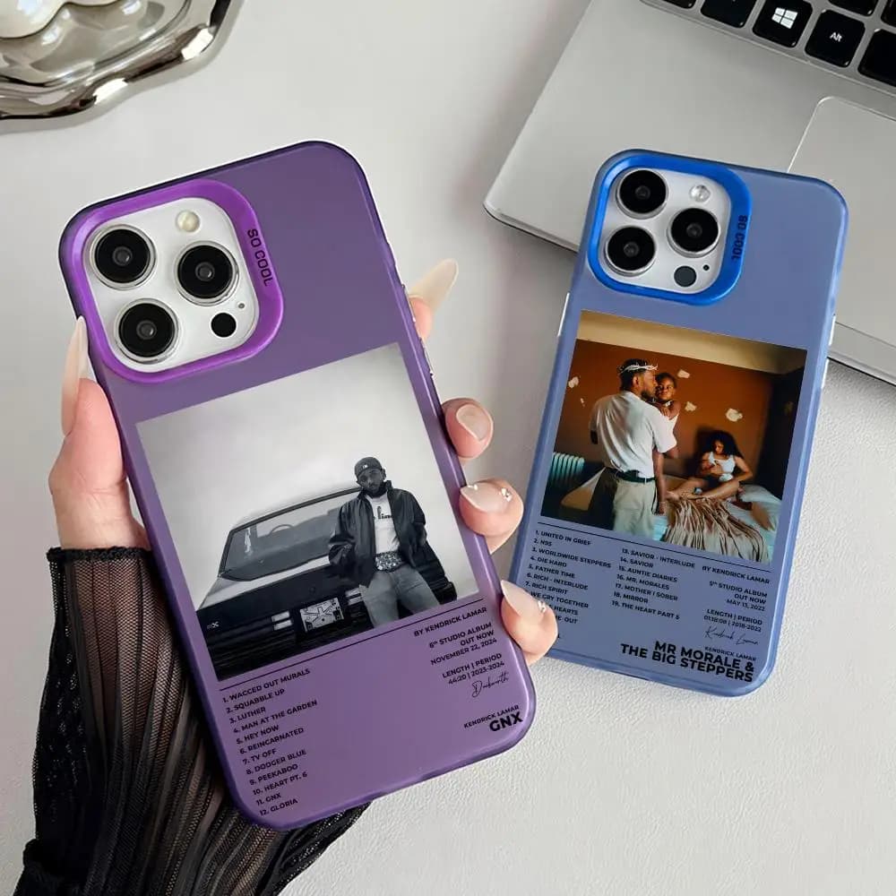 Cover per iPhone 17 16 15 14 13 12 11 Pro Max Air Shockproof con design Rapper K-Kendrick L-Lamar, effetto Aurora Laser Opaco