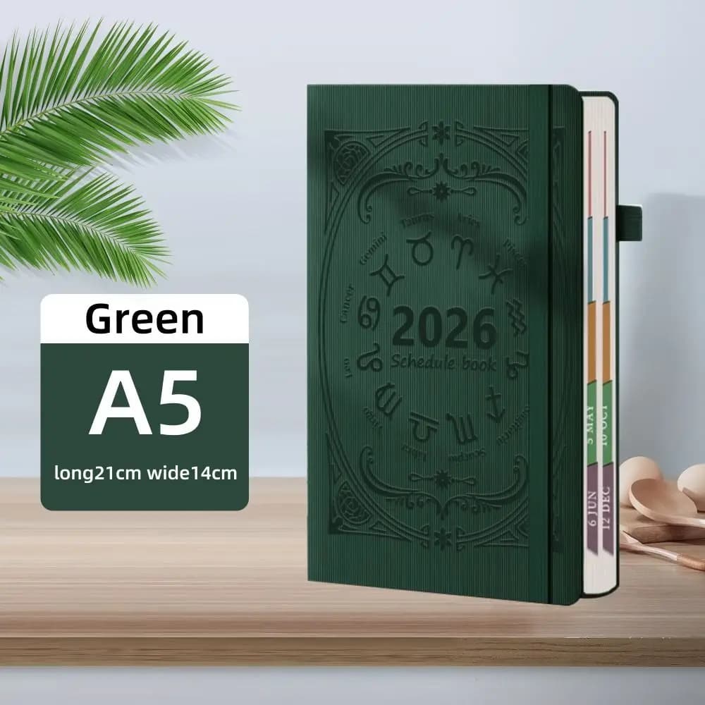 Agenda 2026 in Inglese, Blocco Note per Pianificazione 12 Mesi, Quaderno con Lista delle Cose da Fare in PU Texturizzato, Planner da Ufficio Resistente all'Usura