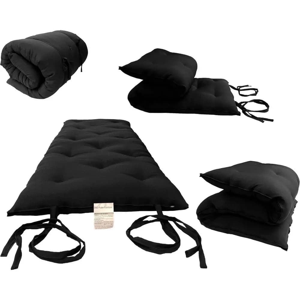 Tappetino per yoga e meditazione in misto cotone King Size, nero (3 x 72 x 80)