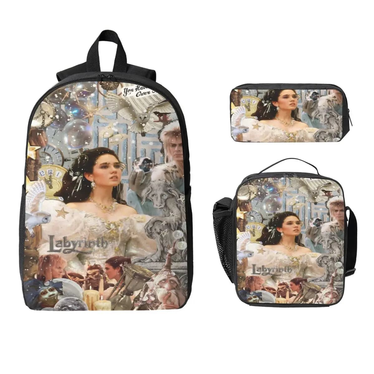 3Pcs Labyrinth Movie School bags Set for Boy Girl Pencil Boxes Backpack Sets with Lunch Box For School Students Daypack