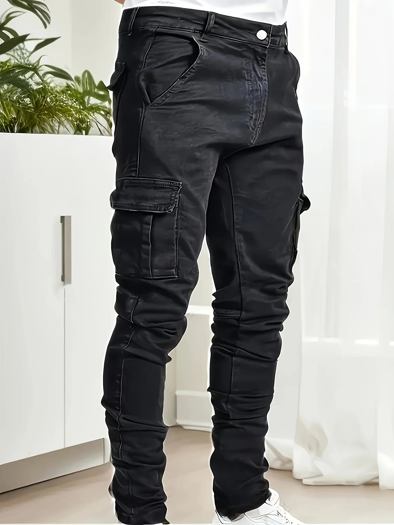 Men's multitask jeans, casual denim pants straight street style