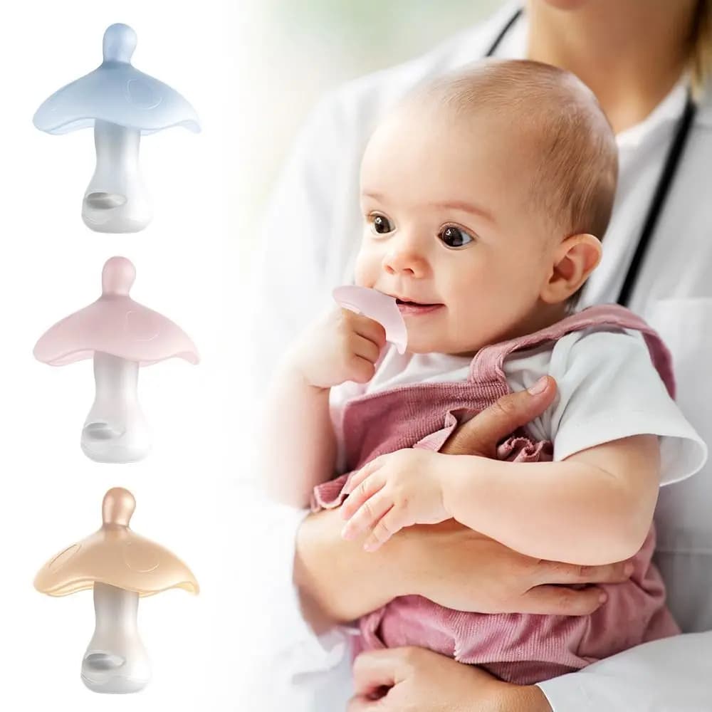 Simpatico fungo massaggiagengive in silicone masticabile smerigliatrice per denti da latte anti-mangiare mano colla da masticare per bambini accessorio per la cura della bocca