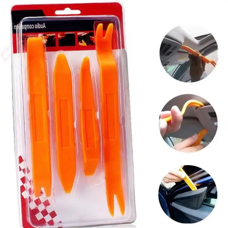 【MO】Set di 4 attrezzi per smontaggio auto, kit di rimodellamento stereo DVD, strumento per la rimozione di pannelli interni in plastica e cruscotto