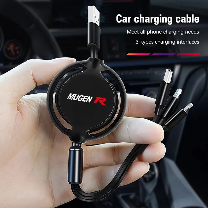 Cavo dati di ricarica rapida per auto 100w scalabile 3 in 1 caricatore del telefono USB tipo C per Honda MUGEN R MUGENR CIVIC FIT accessori auto