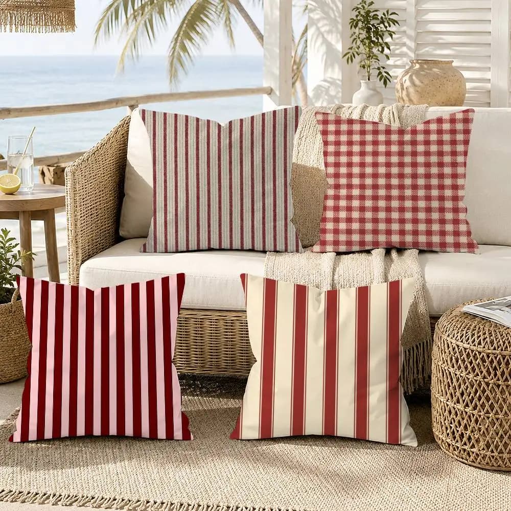 Burgundy White Stripe Pillow Case for Sofa Living Room Home office Decor Protective Cover