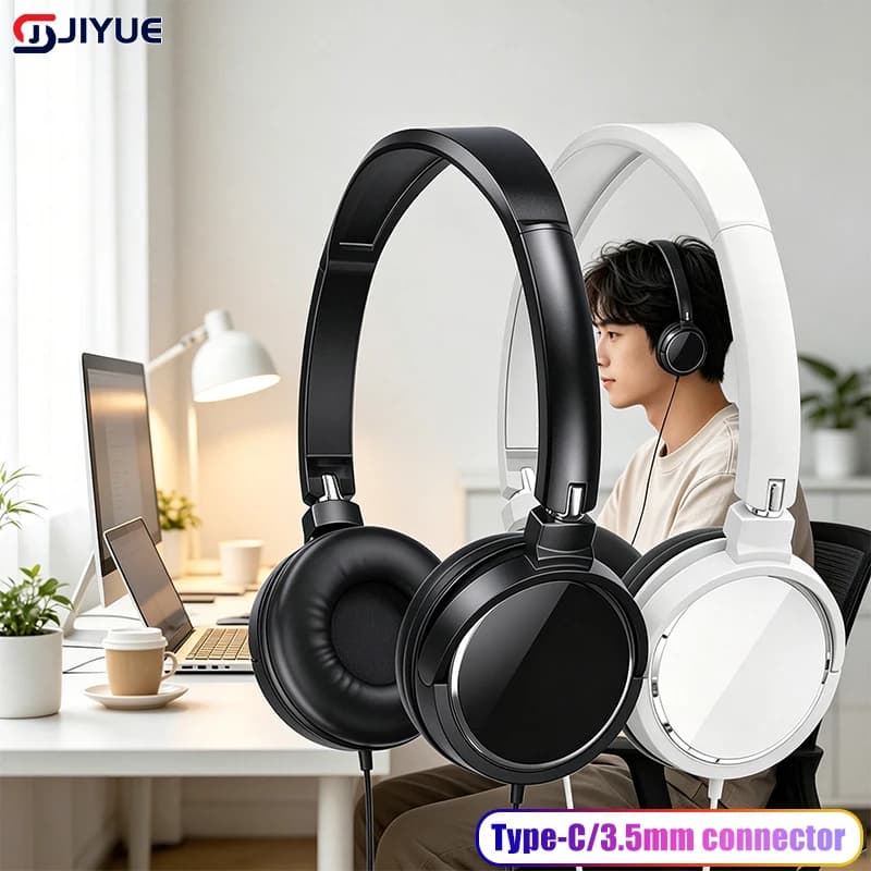 3.5mm & Type-C Wired Headset with Microphone Over Ear Gaming Headphones with Adjustable Headband & Soft Earmuffs