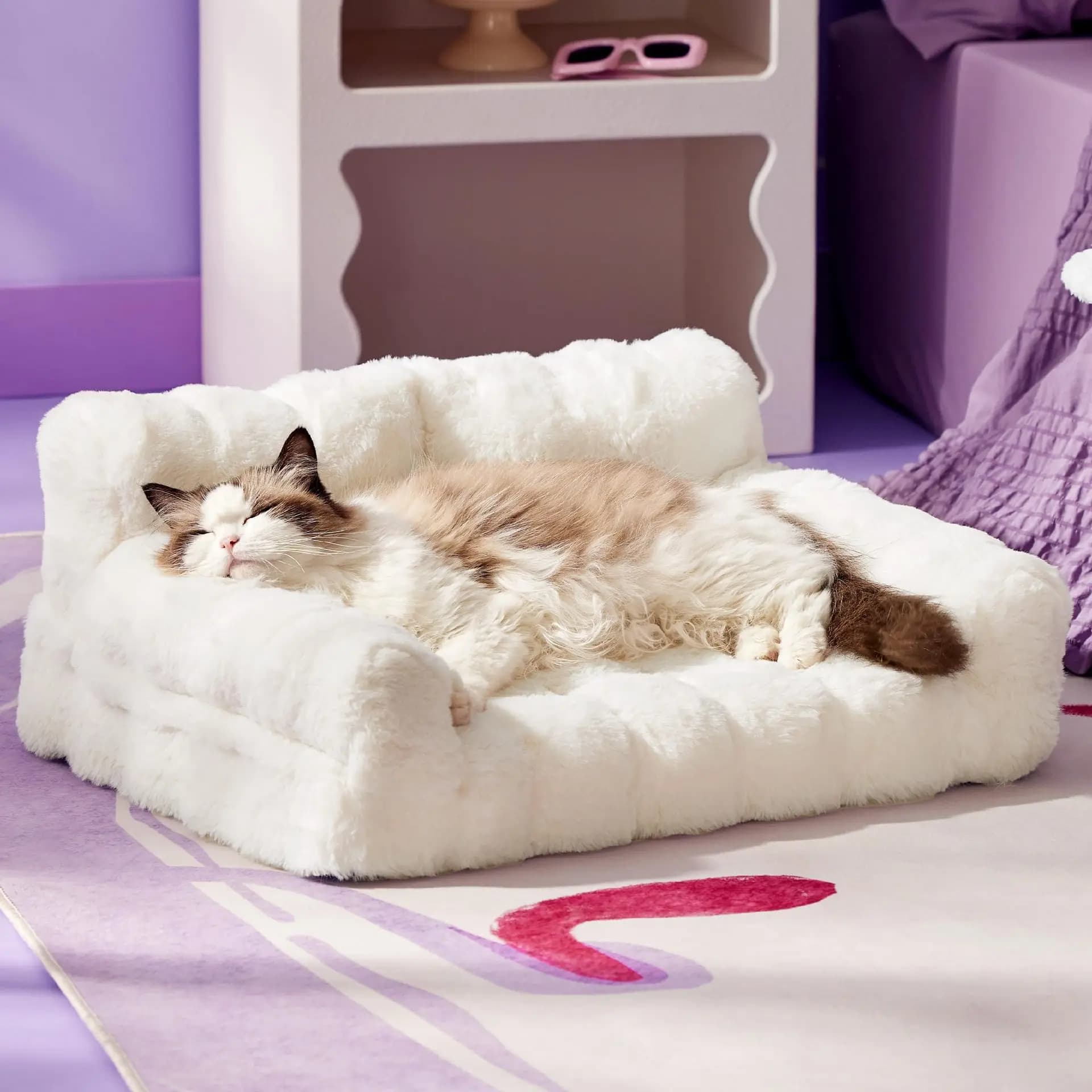 Divano letto per animali domestici Pelliccia di coniglio Fodera lavabile rimovibile Cuscino in peluche Materasso per cani di piccola taglia e media Gatti
