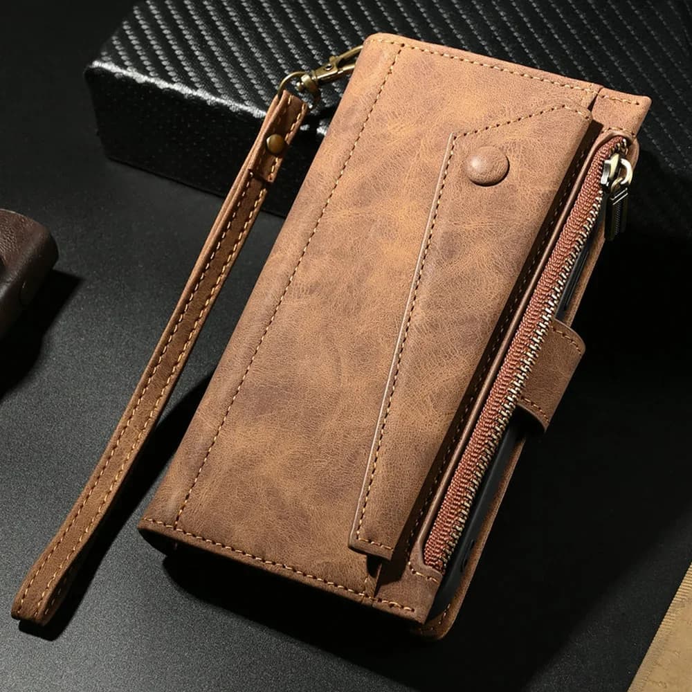 Leather Wallet Case with Hinge and Strap for Samsung Galaxy S26 S25 S24 Ultra S23 S22 S21 S20 FE 24 Plus 25 Edge Note 20