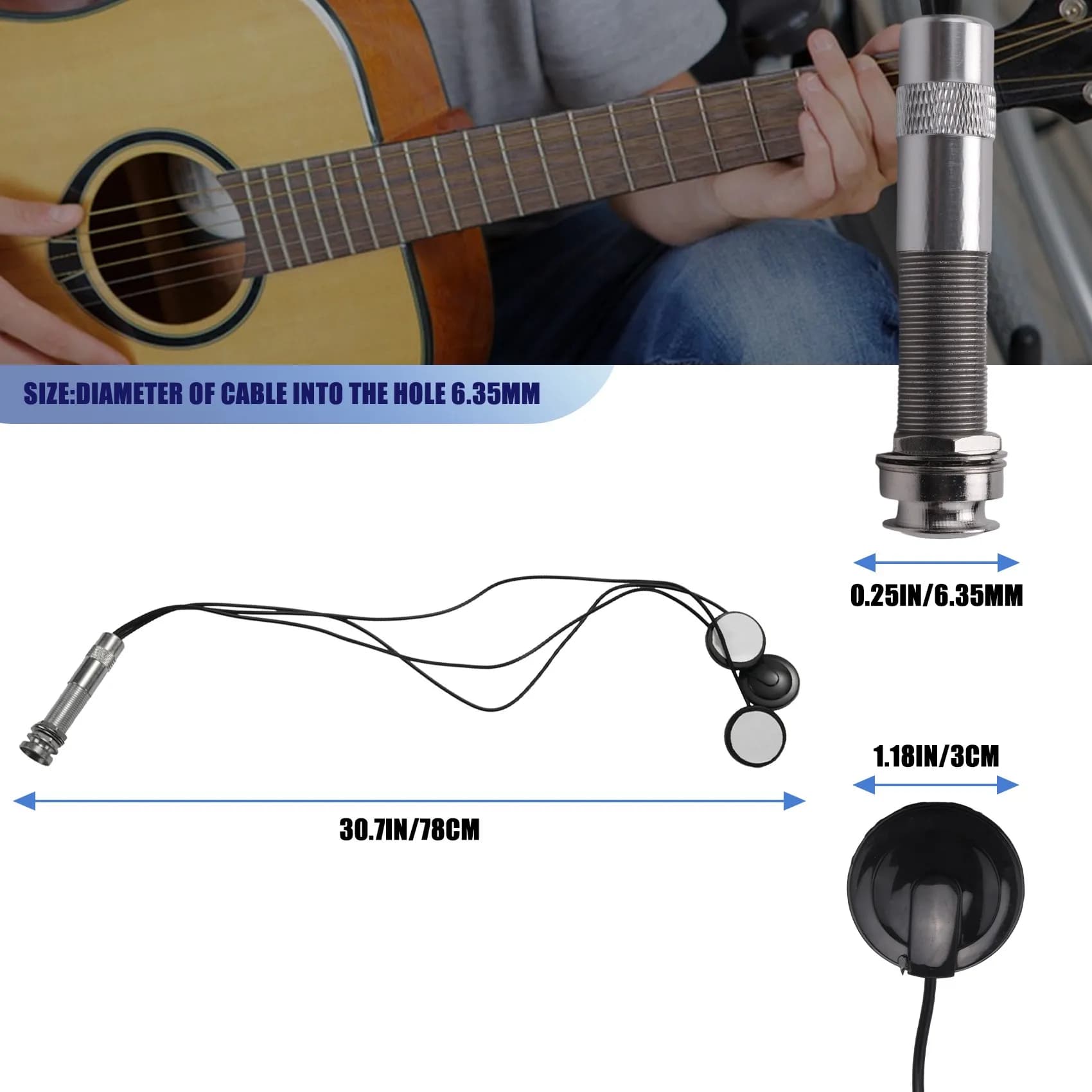 New Arrival Fashion Universal Pickup Piezo 3 Transducer 6.35mm For Acoustic Guitar Ukulele Mandolin