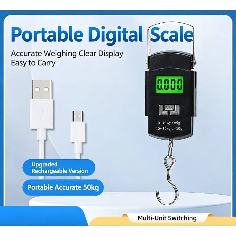 Portable 50kg Digital Hanging Scale High Precision Mini Electronic Luggage Scale Fishing Weighing Hook Scale