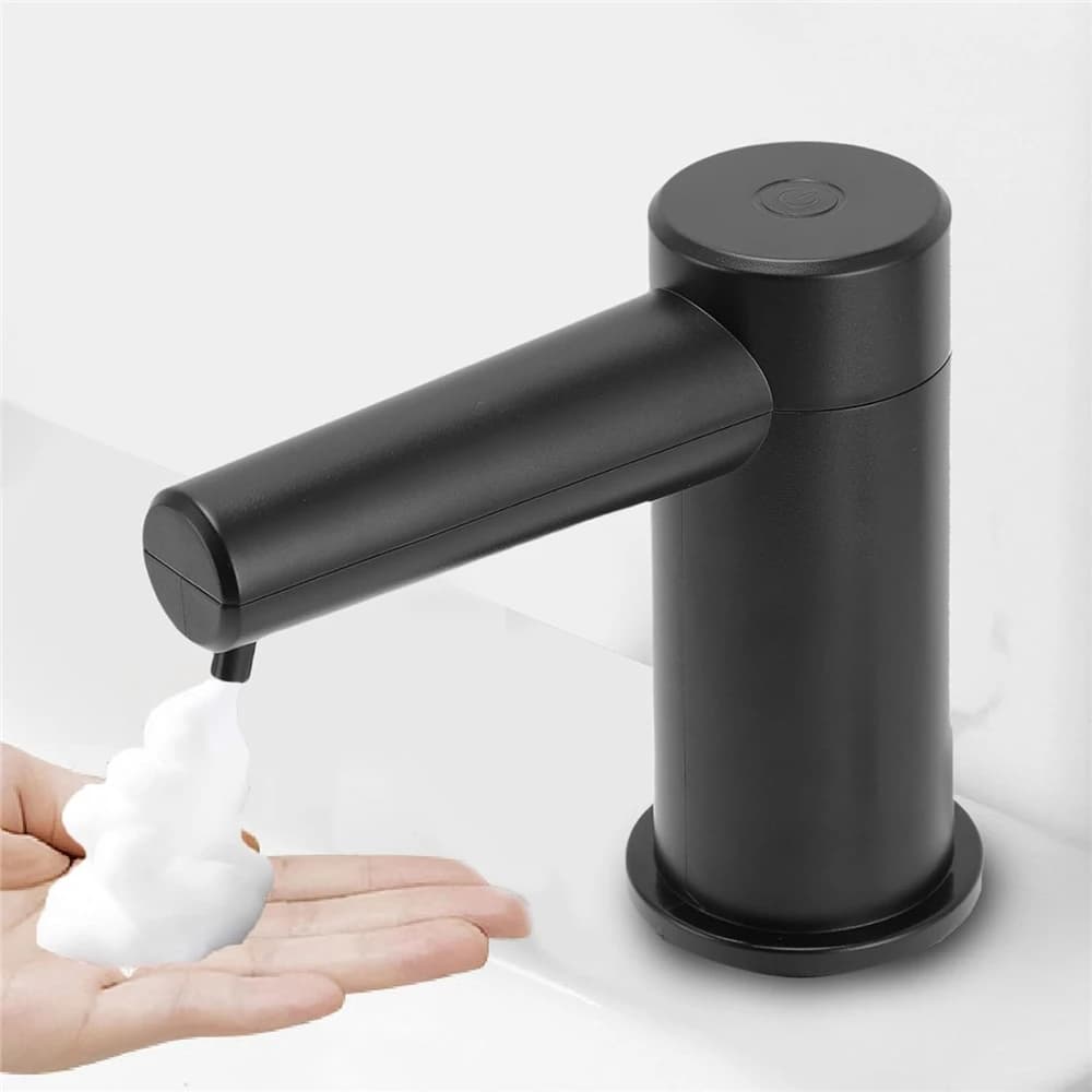 Dispenser di Sapone Automatico Senza Contatto, Pompa Elettrica per Bagno e Cucina, Tubo di Prolunga 100cm, Nero e Argento, Modalità Liquido e Schiuma