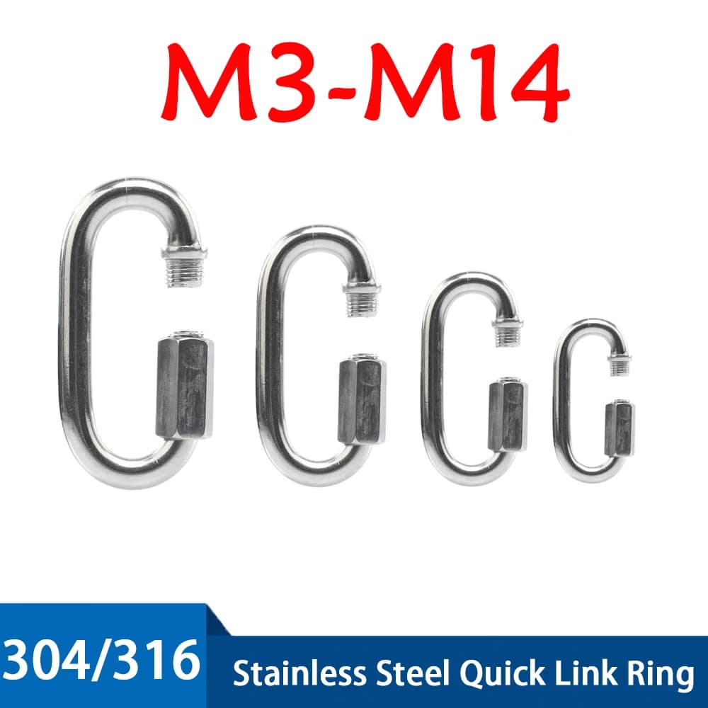 M3-M14 Anello di collegamento rapido in acciaio inossidabile 304/316 D Blocco Attrezzatura da arrampicata Anello moschettone Gancio Chians Fibbie Anello di collegamento a catena