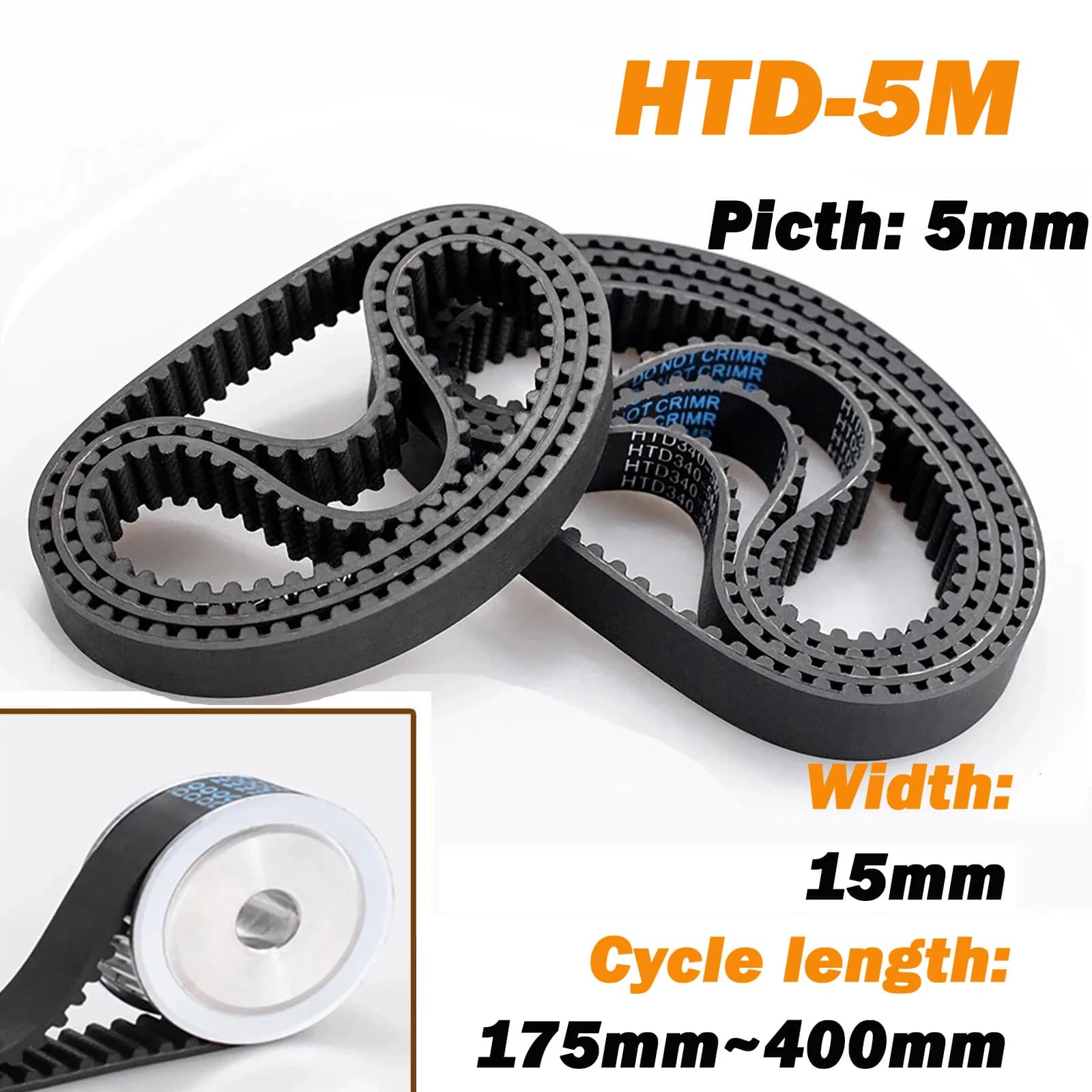 HTD 5M Gomma Ad Anello Chiuso Puleggia Dentata Larghezza 15mm Lunghezza 175 180 200 205 210 215 220 225 230 235 ~ 440mm Per Motore Passo-passo CNC