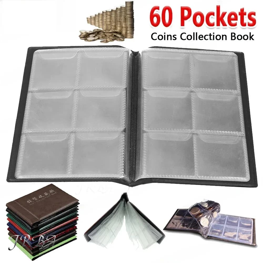 60 Pockets Artificial PU Leather Commemorative Coins Collection Album Book Collecting Money Organizer Storage Bags Storage Book