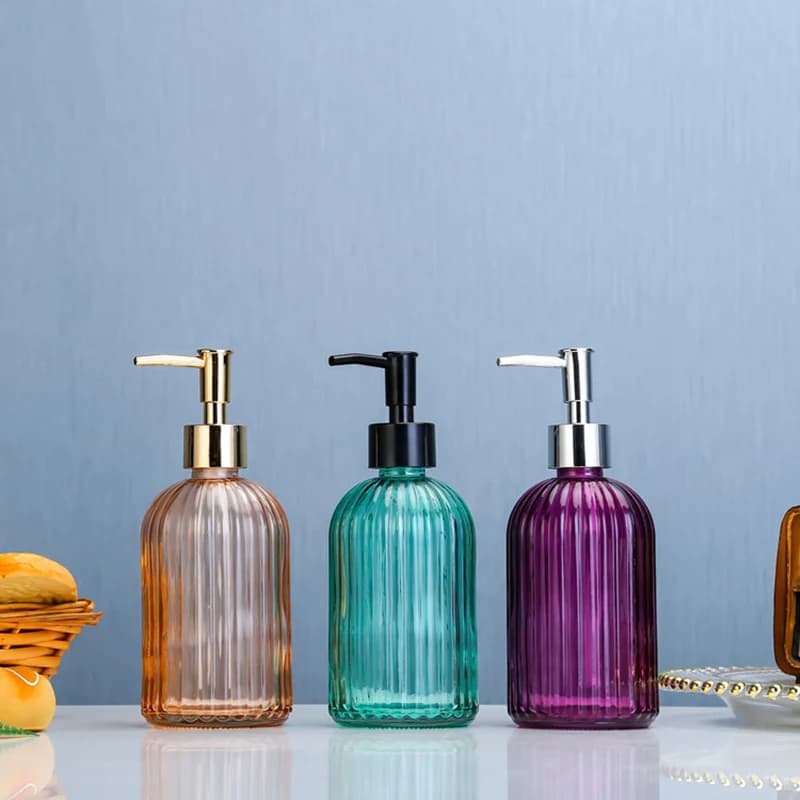 Dispenser di sapone manuale da 420ml bottiglia di vetro trasparente contenitore per bottiglie disinfettante per le mani premere bottiglie vuote accessori per il bagno