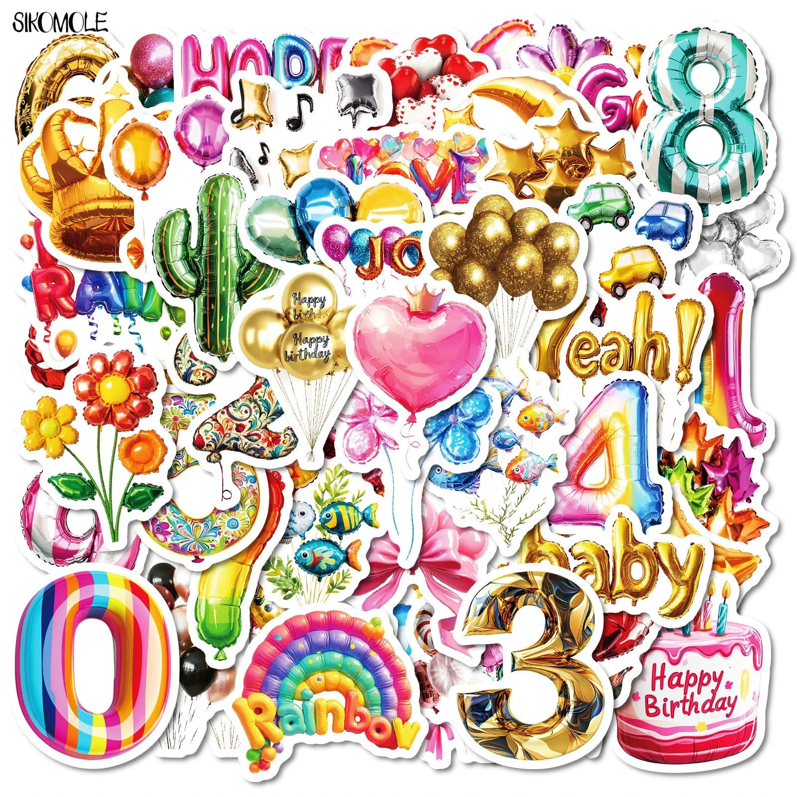 10/30/50PCS Kawaii Buon Compleanno 3D Palloncino Graffiti Adesivi Simpatico Cartone Animato Estetico FAI DA TE Per Bambini Bagagli Da Viaggio Decalcomanie pacchetto di adesivi