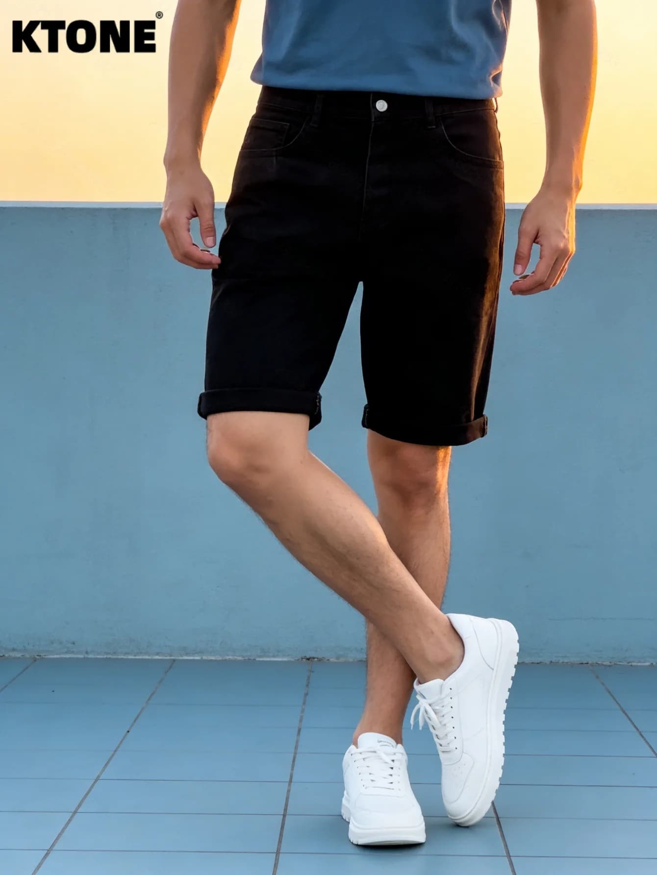 Original black slim denim shorts for men Light Retro Y2K for Drip appointments No accessories or belt included