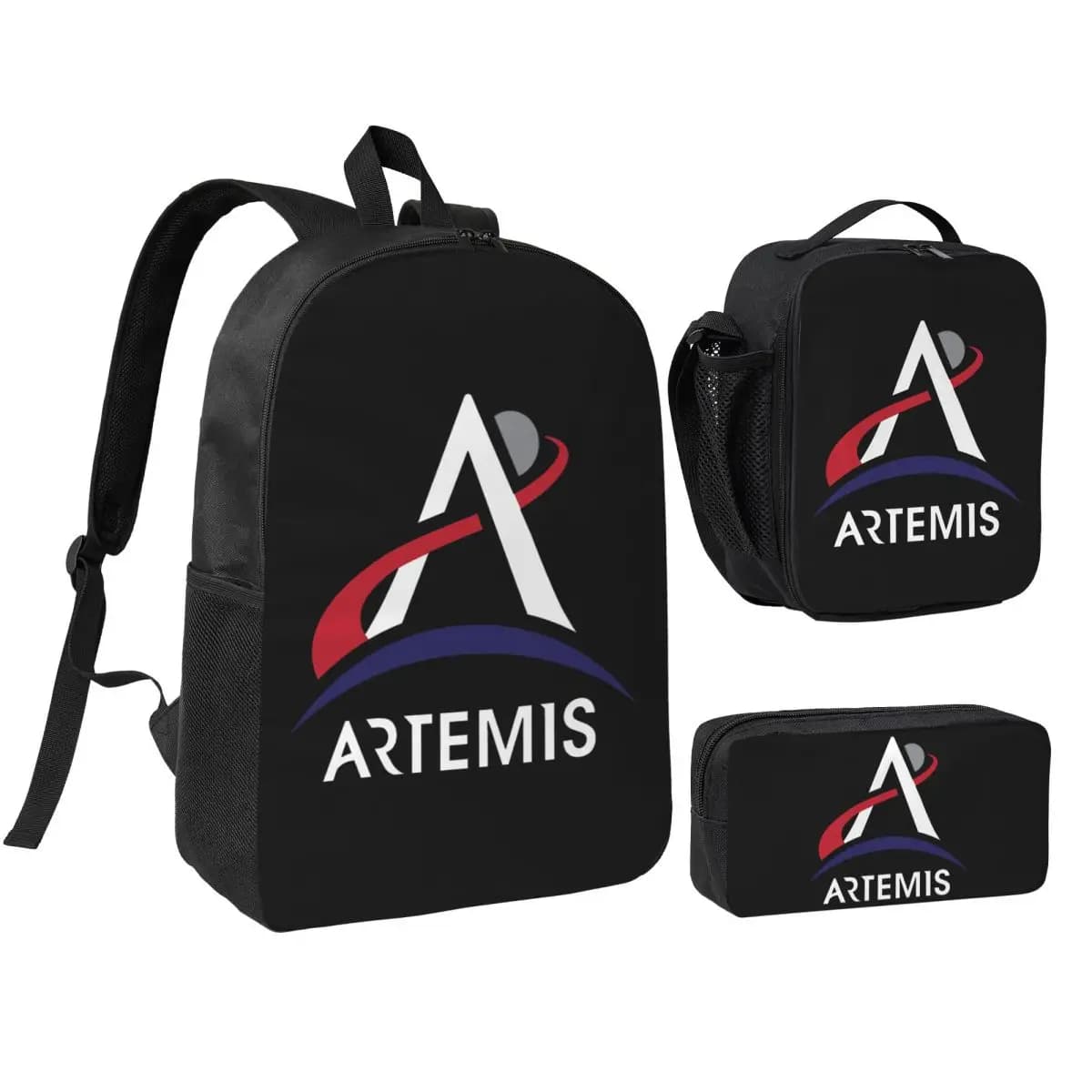 Artemis Program NASA Mission To The Moon Zaino per studenti Borsa per libri Borsa per la scuola Borse a tracolla 3 pezzi Borsa termica per il pranzo Astuccio per matite