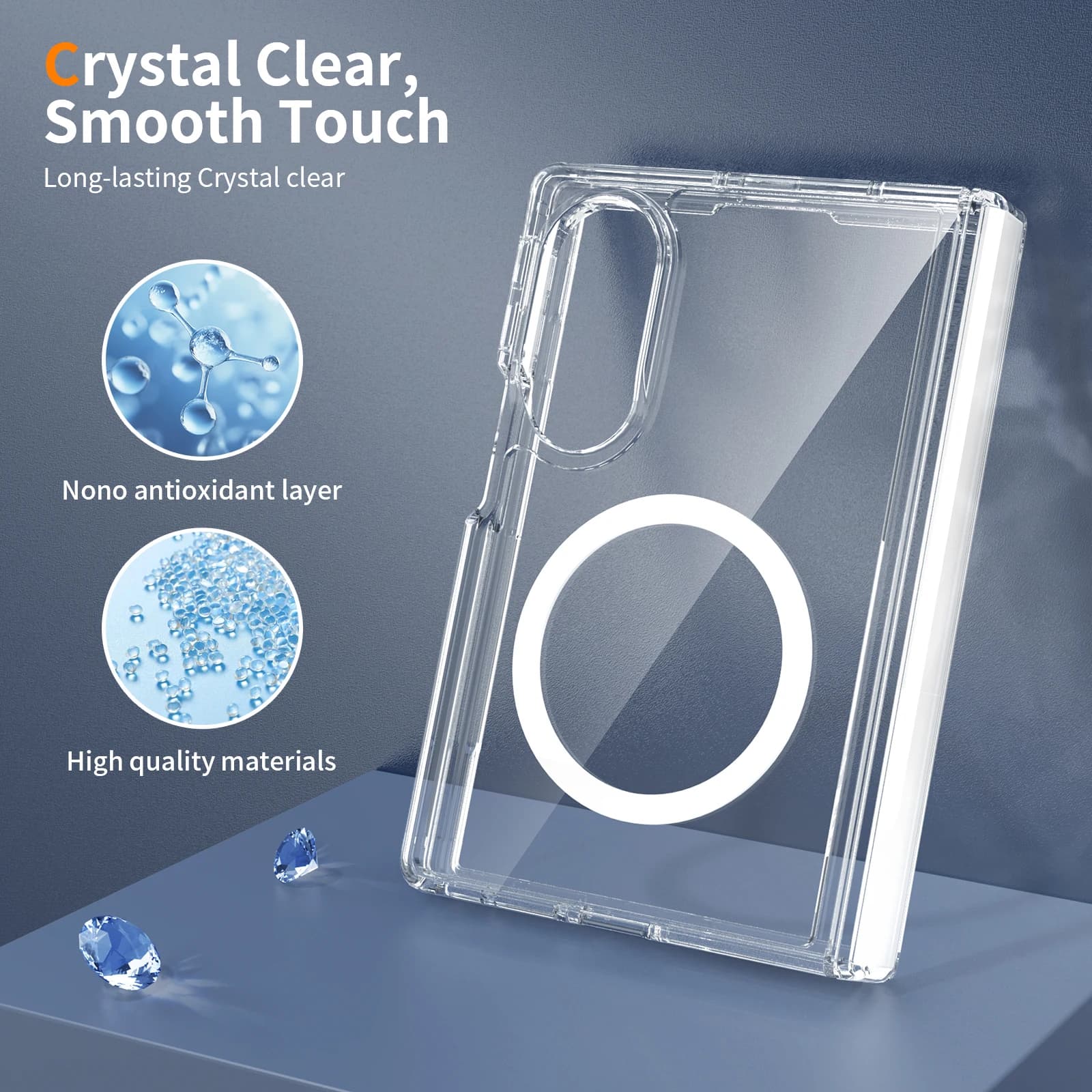 Magnetic Shockproof Transparent Phone Case for Samsung Z Fold 8 Ultra 7 Hinge Protection‌ for Magsafe Wireless Charging Cover